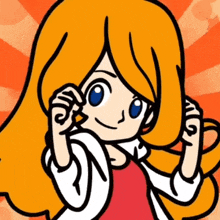 a cartoon girl with orange hair and blue eyes