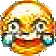 a pixel art of a crying smiley face with tears coming out of its eyes .
