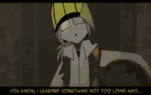 a cartoon character is holding a large knife while kneeling down .