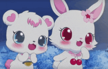 two cartoon characters with hearts on their ears
