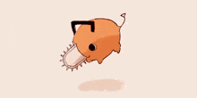 a cartoon pig with a chainsaw in its mouth .