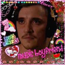 a picture of a man wearing headphones with the words music boyfriend