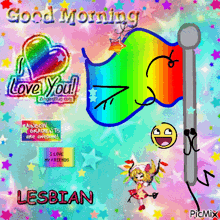 a good morning greeting with a rainbow flag and a smiley face