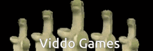 a group of stuffed animals are standing next to each other with the words viddo games on the bottom