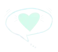a blue speech bubble with a green heart inside of it