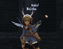 a video game character named koko is standing next to another character with a sword