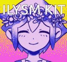 a picture of a girl with a flower crown on her head with the words ilysm kit below her