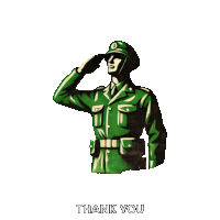 an illustration of a soldier saluting with the words thank you below