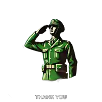 an illustration of a soldier saluting with the words thank you below