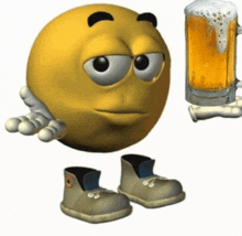 a smiley face is holding a glass of beer in his hand