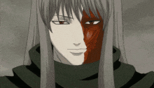 a drawing of a man with a red half of his face