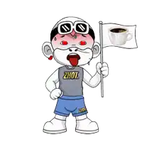 a cartoon character with a zhot shirt on