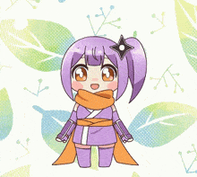 a little girl with purple hair and a black star on her head