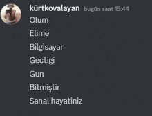 a screenshot of a conversation between kurtkovalayan and gun bitmistir