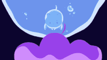 a blue cat is swimming in a purple bubble