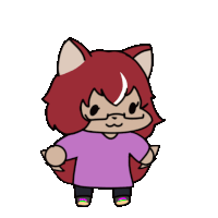 a cartoon drawing of a cat with red hair and glasses