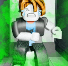 a cartoon character is sitting on a toilet with a green background and crying .