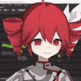 a girl with red hair and a white feather in her hair is smiling