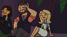 a cartoon of a man with a beard sitting between two women