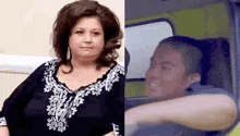 a woman is sitting next to a man in a car and a man is driving a car .