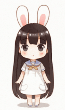 a little girl with long hair and bunny ears