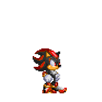 shadow the hedgehog from sonic the hedgehog is running in a pixel art style .