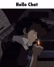 a cowboy bebop character smoking a cigarette in a car