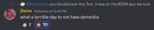 a screenshot of a discord conversation with dorro