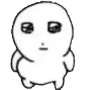a black and white drawing of a cartoon character with big eyes and a sad face .