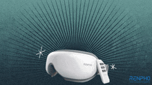 a renpho eye mask with a remote control on a blue background
