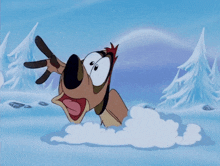 a cartoon character is laying in the snow with his mouth wide open