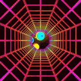 a colorful tunnel with a spider web and a planet in the middle .
