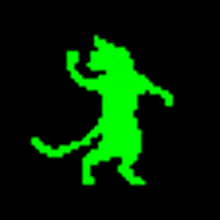 a green pixel art silhouette of a cat on a black background .