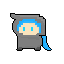 a pixel art of a ninja with blue hair and a black hood .