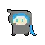 a pixel art of a ninja with blue hair and a black hood .