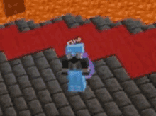 A gif of Etho in Minecraft jumping up and down while otherwise unmoving. There is lava behind him.