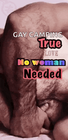 a picture of a man having sex with the words gay camping true love no woman needed