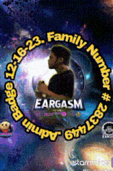 a picture of a man in a circle that says eargasm on it