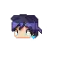 a pixel art of a person 's head with purple hair and a blue tail .