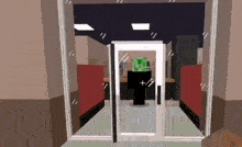 a cartoon drawing of a door with a green cactus in it