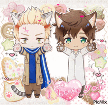 a picture of two anime characters with cat ears and a heart that says " i love you "