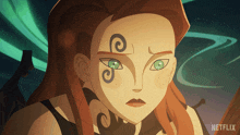 a cartoon of a woman with a tattoo on her face and a netflix logo on the bottom