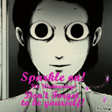 a black and white drawing of a woman with big eyes and the words sparkle on wednesday