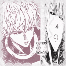 a black and white drawing of a man with the words genos de kokoa on the bottom
