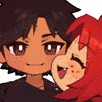 a boy and a girl are hugging each other and the girl is smiling