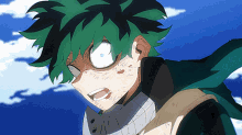 a close up of a character with green hair