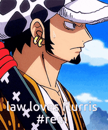 a cartoon of a man with the words law loves flurris #real below him