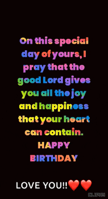 on this special day of yours i pray that the good lord gives you all the joy and happiness that your heart can contain . happy birthday .