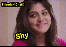 a picture of a woman with the word shy on the bottom right