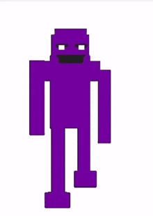a pixel art drawing of a purple robot with a black face and arms .